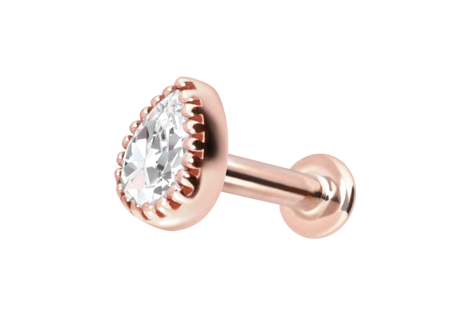 14 Karat Gold Labret Piercing mit Push Fit MOISSANIT-TROPFEN